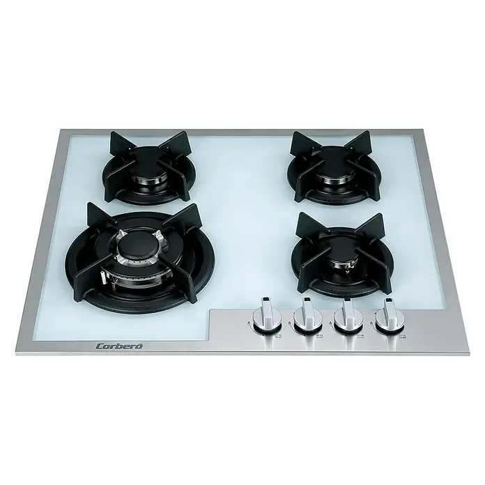 Corberó Placa de cocción de cristal gas  CPCGXY6029W - Zonas de cocción: 4 ud., 4 mandos giratorios laterales, Vitrocerámica - Vista descendente