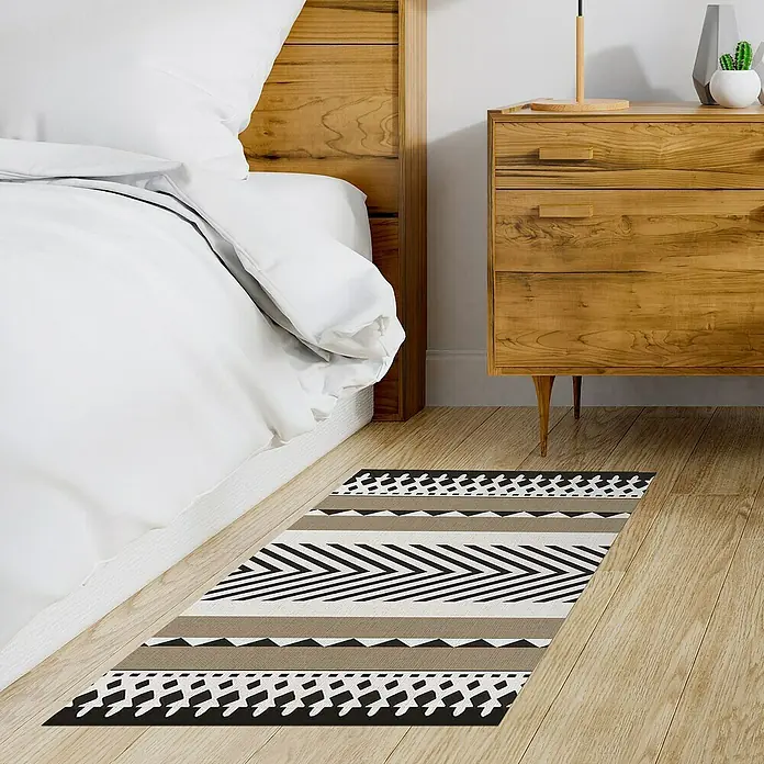 Alfombra de vinilo Croma Etnic Stone - Blanco/Marrón, Negro, 110 x 50 cm - Foto ambiente