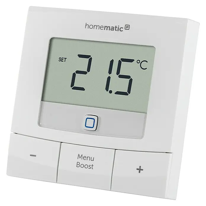Homematic IP Funk-Raumthermostat HmIP-WTH-B - Weiß, Batteriebetrieben, 22 x 85 x 85 mm - Diagonale Ansicht