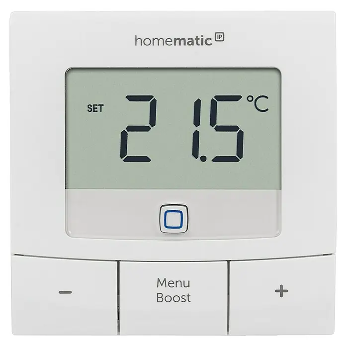 Homematic IP Funk-Raumthermostat HmIP-WTH-B - Weiß, Batteriebetrieben, 22 x 85 x 85 mm - Vorderansicht