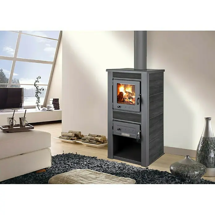 Kamin na drva Alpina Boiler - 24 kW, Kapacitet grijanja prostorije: 240 m³, Obloga: Keramika, Antracit - Živopisni prikaz