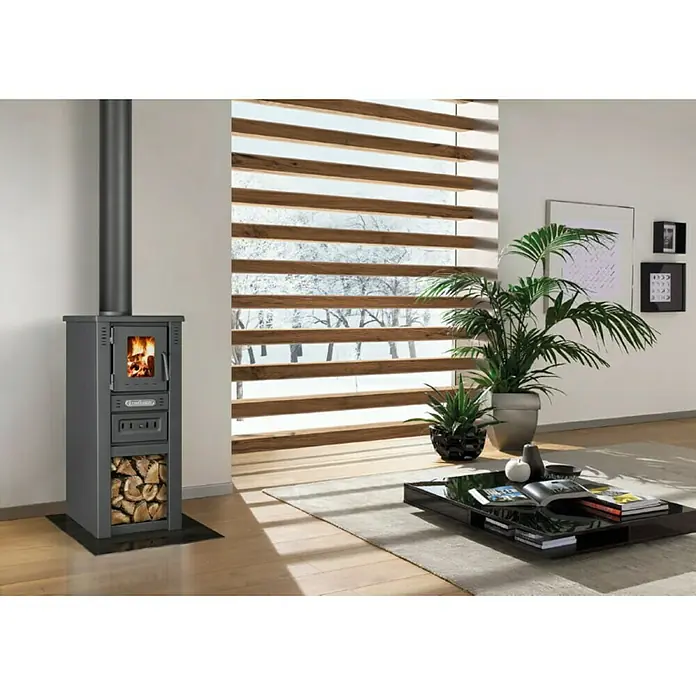 Kamin na drva Lava Basic Glass - 6 kW, Kapacitet grijanja prostorije: 75 m³, Antracit - Živopisni prikaz