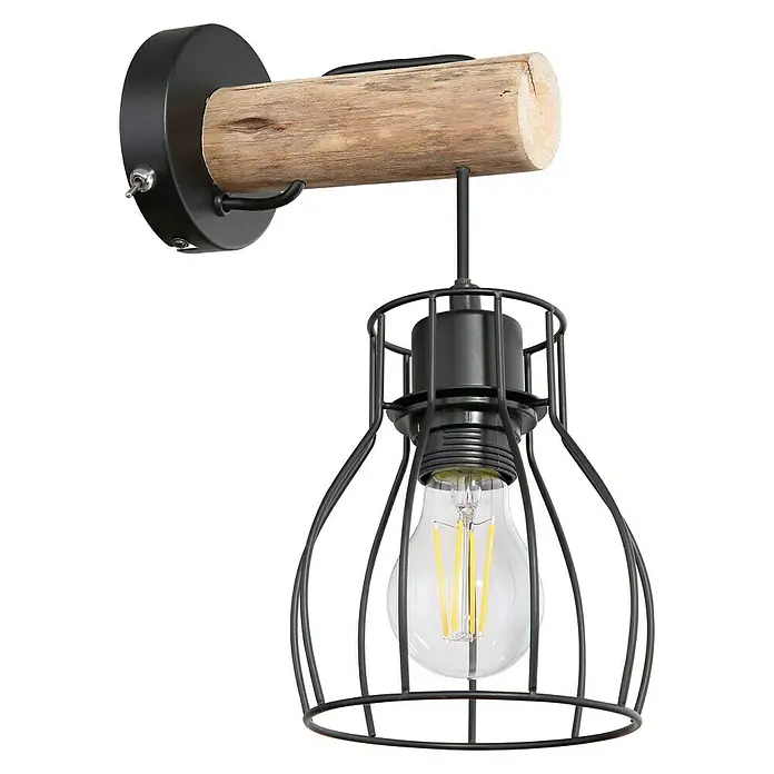 Globo Mina Wandlamp - 40 W, Zwart/Bruin, E27 - Diagonaal zicht