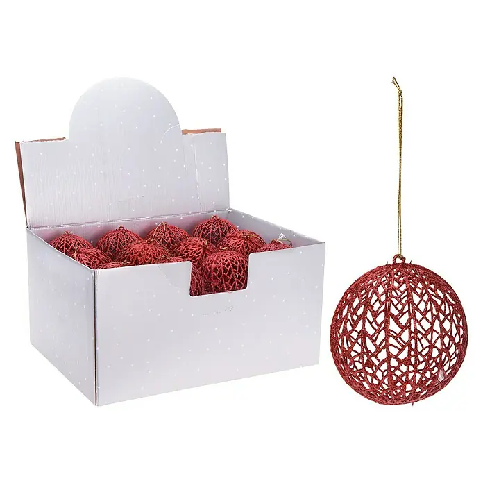 Kerstballen met glitter - 1 stk., Diameter: 9 cm, Rood - Diagonaal zicht