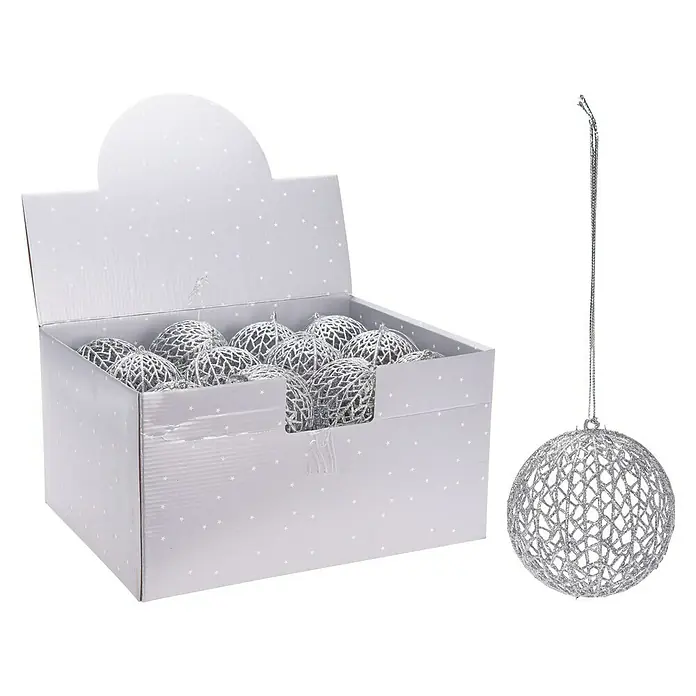 Kerstballen met glitter - 1 stk., Diameter: 9 cm, Zilver - Diagonaal zicht