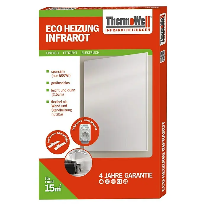 Thermowell Infrarotheizkörper - 60 x 90 cm, 600 W, Weiß - Vorderansicht