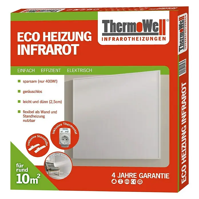 Thermowell Infrarotheizkörper - 60 x 60 cm, 400 W, Weiß - Vorderansicht