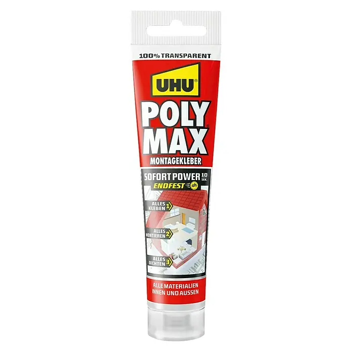 UHU Poly Max Montagekleber Sofort Power - 115 g, Transparent - Vorderansicht