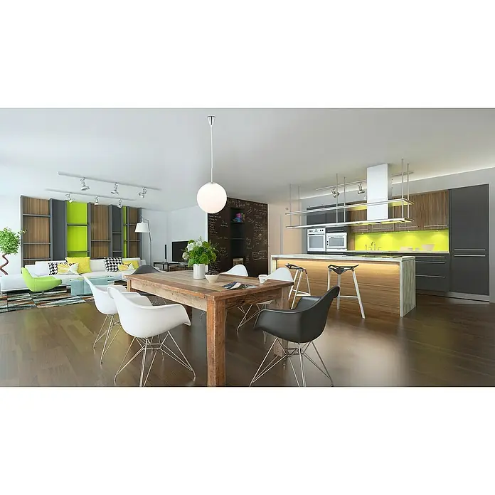 Globo Lámpara colgante redonda Opal - 60 W, Ø x Al: 25 x 180 cm, Níquel, E27 - Foto ambiente