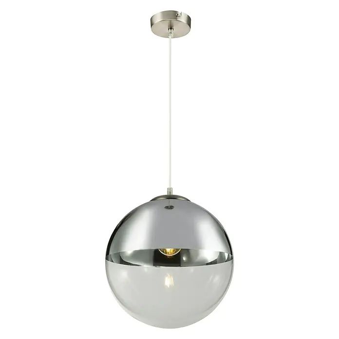Globo Lámpara colgante redonda Varus - 40 W, Ø x Al: 330 mm x 120 cm, Cromo, E27 - Vista frontal