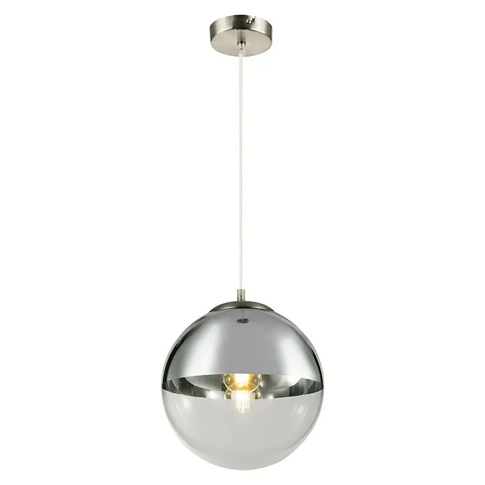 Globo Lámpara colgante redonda Varus - 40 W, Ø x Al: 250 mm x 120 cm, Cromo, E27 - Vista frontal