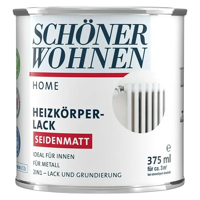 SCHÖNER WOHNEN-Farbe Home Heizkörperlack - Weiß, 375 ml, Seidenmatt - Vorderansicht
