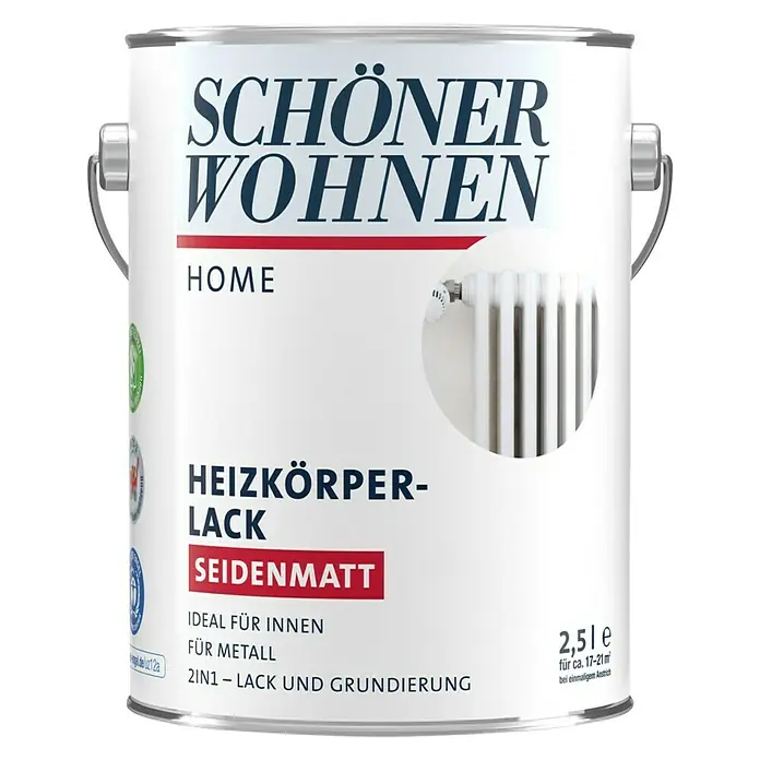 SCHÖNER WOHNEN-Farbe Home Heizkörperlack - Weiß, 2,5 l, Seidenmatt - Vorderansicht