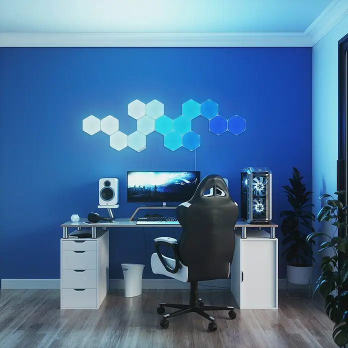 Nanoleaf LED-Panel Shapes Hexagons 15er Starter Set 2. Generation - L x B x H: 23 x 20 x 0,6 cm, Weiß, RGBW - Stimmungsaufnahme