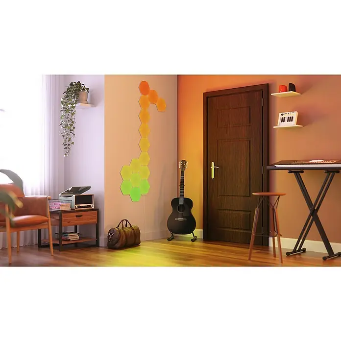Nanoleaf LED-Panel Shapes Hexagons 15er Starter Set 2. Generation - L x B x H: 23 x 20 x 0,6 cm, Weiß, RGBW - Stimmungsaufnahme