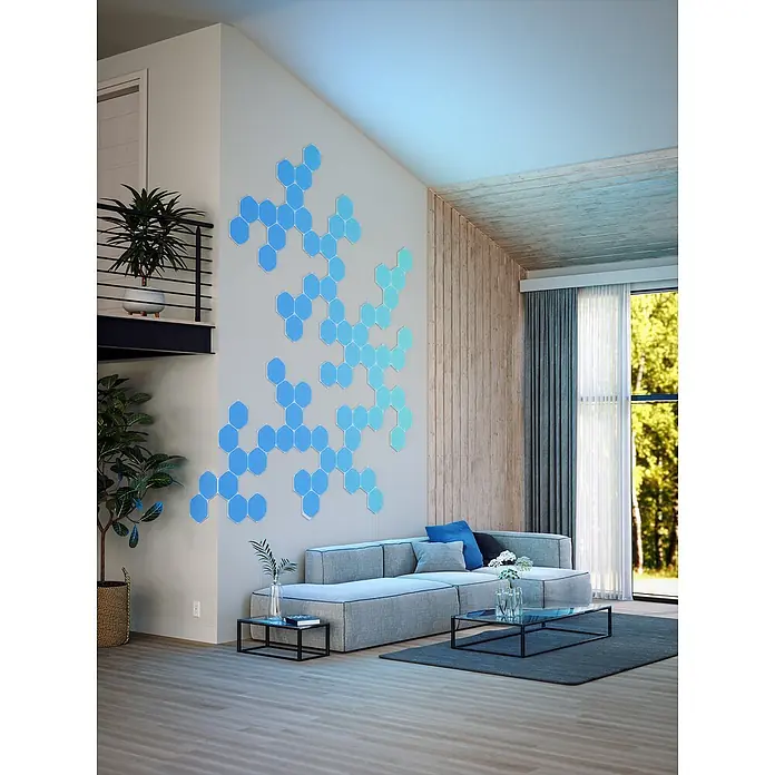 Nanoleaf LED-Panel Shapes Hexagons 15er Starter Set 2. Generation - L x B x H: 23 x 20 x 0,6 cm, Weiß, RGBW - Stimmungsaufnahme