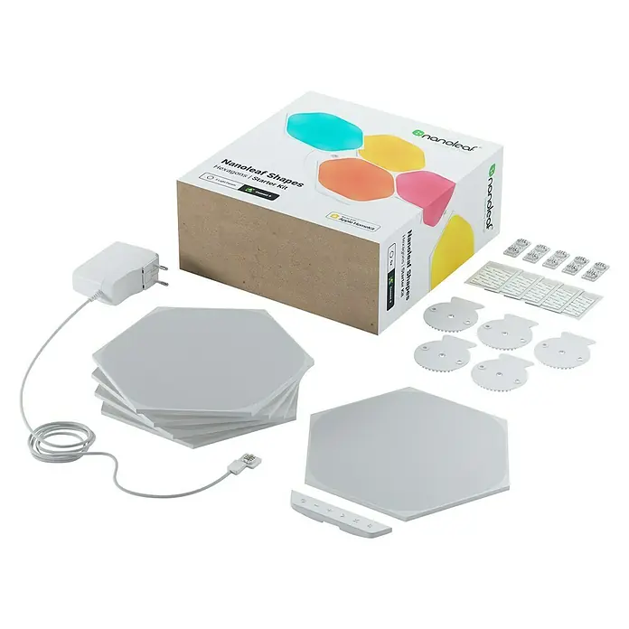 Nanoleaf LED-Panel Shapes Hexagons 5er Starter Set 2. Generation - L x B x H: 23 x 20 x 0,6 cm, Weiß, RGBW - Diagonale Ansicht