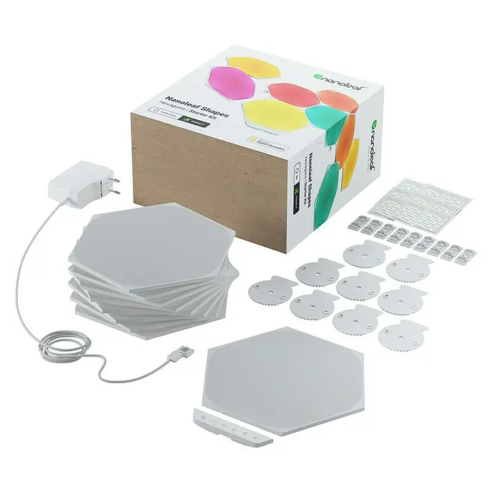 Nanoleaf LED-Panel Hexagon 9er Starter Set 2. Generation - L x B x H: 23 x 20 x 0,6 cm, Weiß, RGBW - Diagonale Ansicht