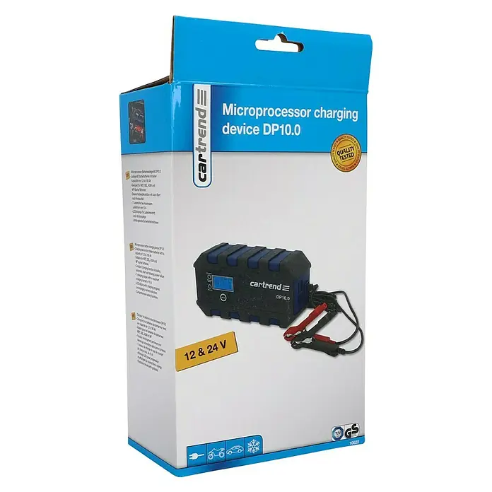 Cartrend Batterie-Ladegerät Mikroprozessor DP 10.0 - Ausgangsspannung: 12 V/24 V, Ausgangsstrom: 10 A - Vorderansicht
