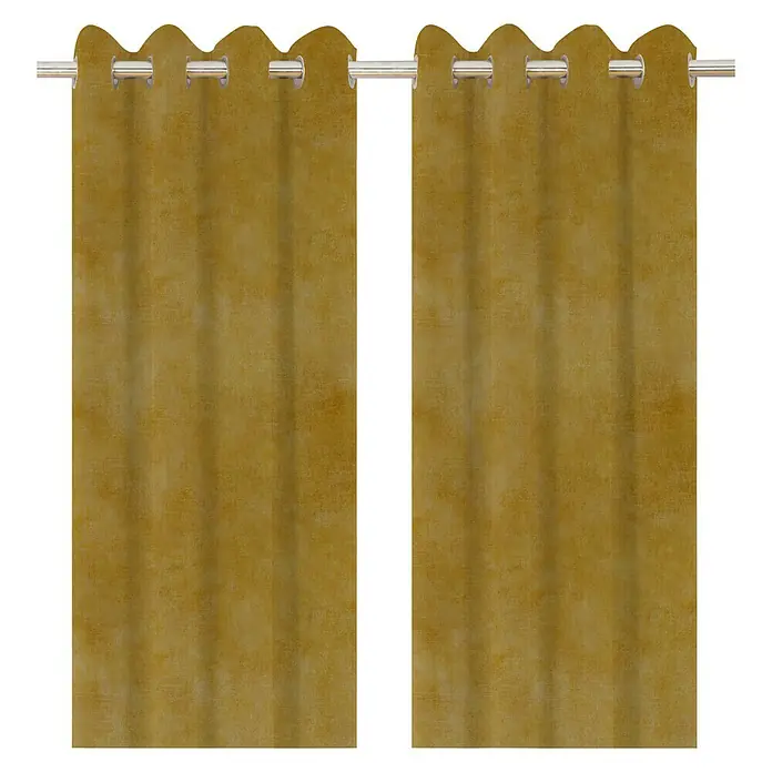 Cortina con ollaos Decent Velvet - 140 x 260 cm, Ocre - Vista frontal