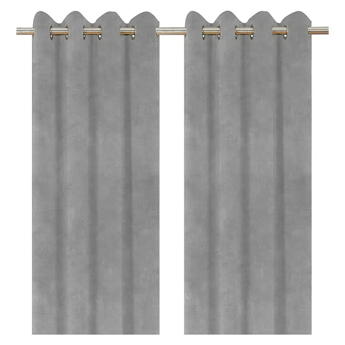 Cortina con ollaos Decent Velvet - 140 x 260 cm, Gris - Vista frontal