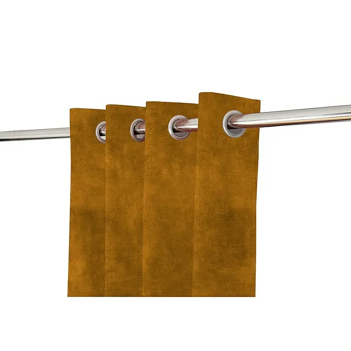 Cortina con ollaos Decent Velvet - 140 x 260 cm, Ocre - Primer plano