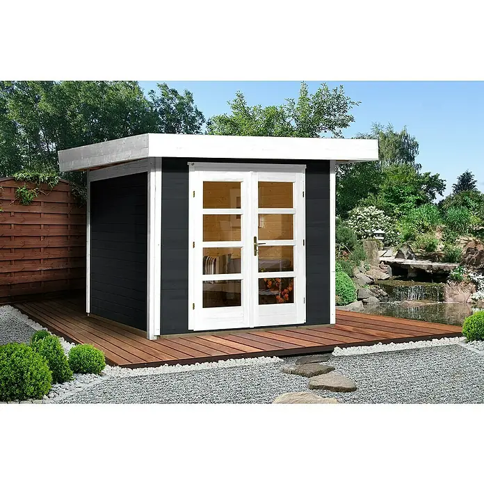 Weka Gartenhaus Designhaus 126 - B x T: 361 x 286 cm, Holz, Wandstärke: 28 mm, Anthrazit/Weiß - Stimmungsaufnahme