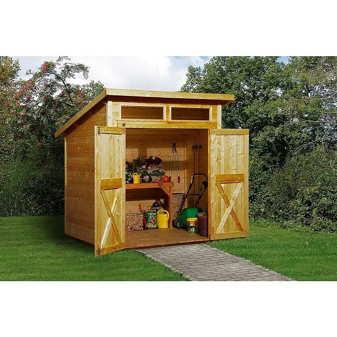 Weka Gerätehaus 325 A - 3,88 m², Wandstärke: 19 mm, Lasiert - Stimmungsaufnahme