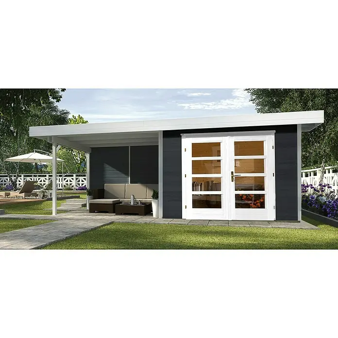Weka Gartenhaus Designhaus 126 B+ - B x T: 645 x 377 cm, Holz, 17,759 m², Wandstärke: 28 mm, Anthrazit/Weiß - Stimmungsaufnahme