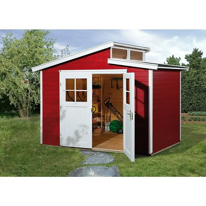 Weka Gartenhaus 226 - B x T: 327 x 231 cm, Holz, 6,165 m², Wandstärke: 21 mm, Schwedenrot/Weiß - Stimmungsaufnahme