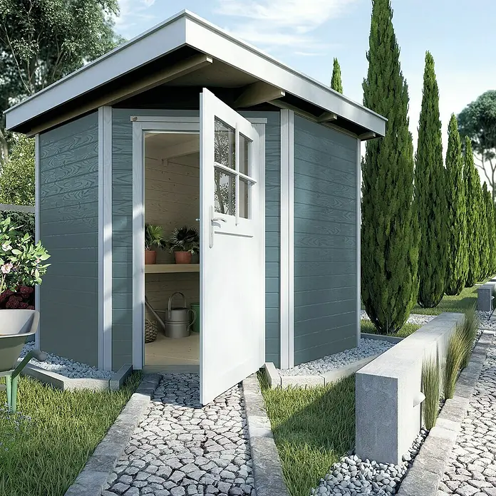 Weka Gartenhaus 229 - B x T: 244 x 244 cm, Holz, 4,285 m², Wandstärke: 21 mm, Grau/Weiß - Stimmungsaufnahme