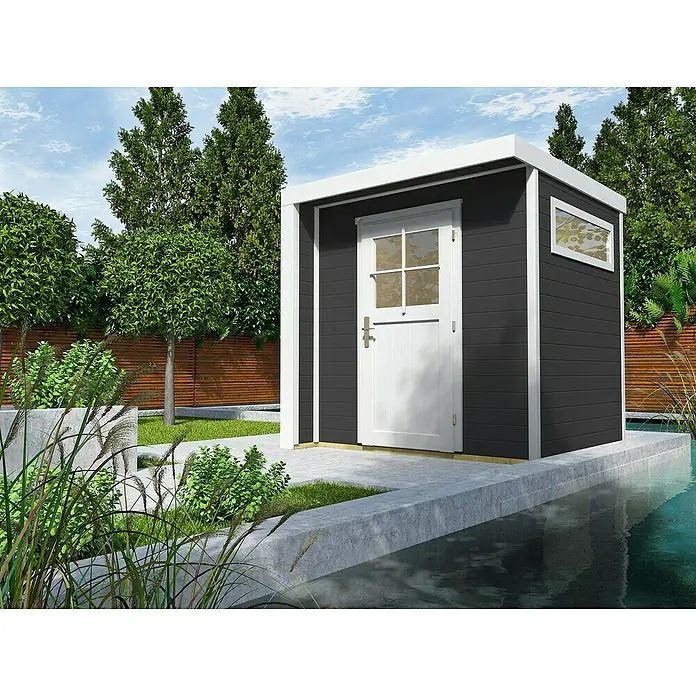 Weka Gartenhaus Designhaus 262 - B x T: 214 x 215 cm, Holz, 4,285 m², Wandstärke: 21 mm, Anthrazit/Weiß - Stimmungsaufnahme