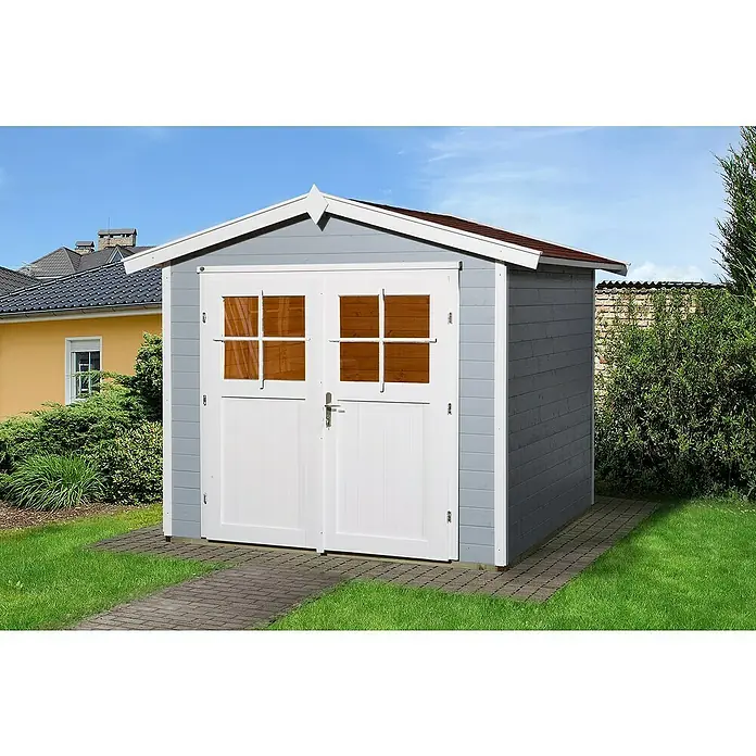 Weka Gartenhaus 224 - B x T: 280 x 263 cm, Holz, Wandstärke: 21 mm, Grau/Weiß - Stimmungsaufnahme