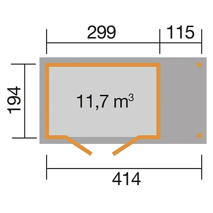 Weka Gartenhaus 321 + Anbau 115 cm - Holz, 8,032 m², Wandstärke: 19 mm