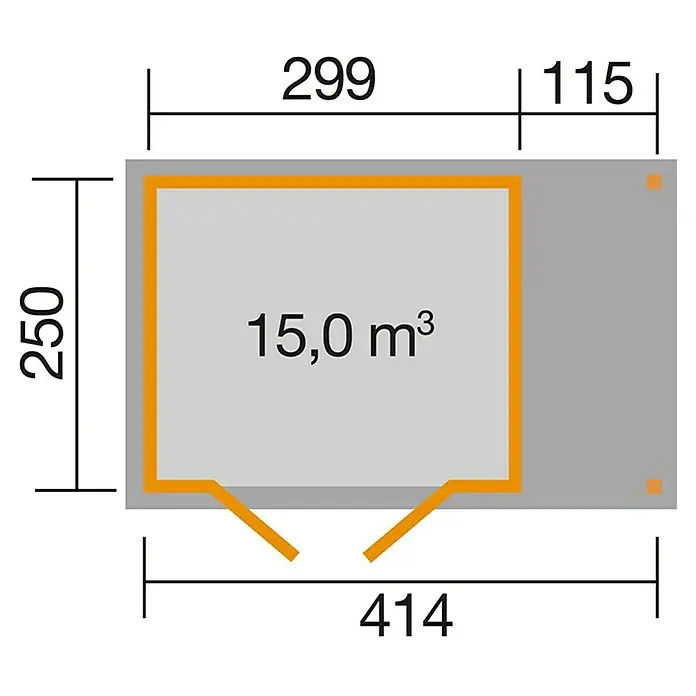 Weka Gartenhaus 321 + Anbau 115 cm - Holz, 10,35 m², Wandstärke: 19 mm