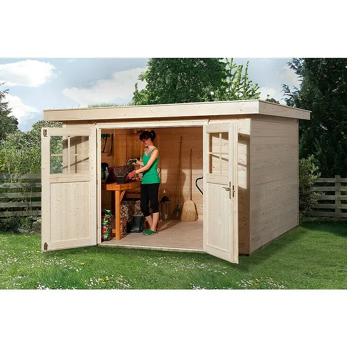 Weka Gartenhaus 227 - B x T: 319 x 284 cm, Holz, Wandstärke: 21 mm, Natur - Anwendungsbeispiel