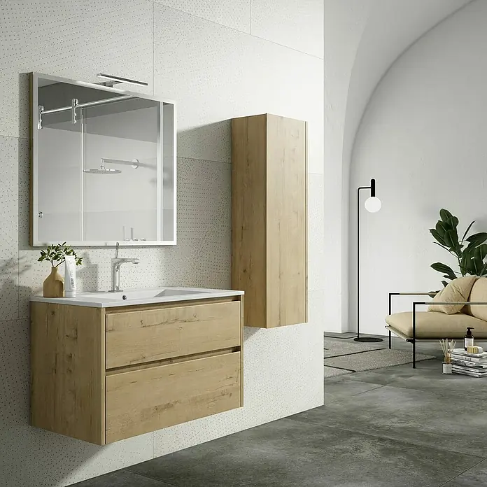 Mueble de lavabo Iris 2C - L x An x Al: 45 x 100 x 50 cm, Nogal - Foto ambiente