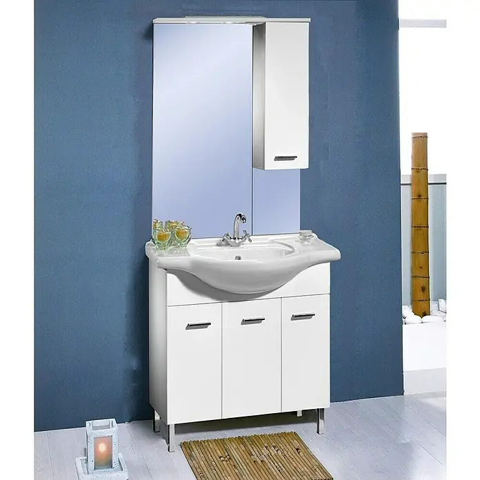 Kupaonski komplet Alba 85 - D x Š x V: 50 x 85 x 190 cm, Bijele boje, S osvjetljenjem - Živopisni prikaz
