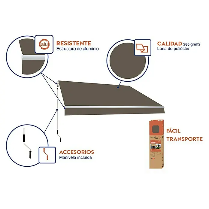 SmartSun Toldo de brazos articulados Original Kit Poliéster - Topo, Ancho: 4 m, Caída: 2,5 m