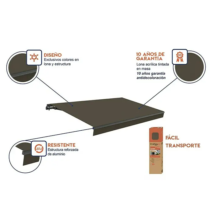 SmartSun Toldo de brazos articulados Original Kit Acrílico - Topo, Ancho: 3 m, Caída: 2 m