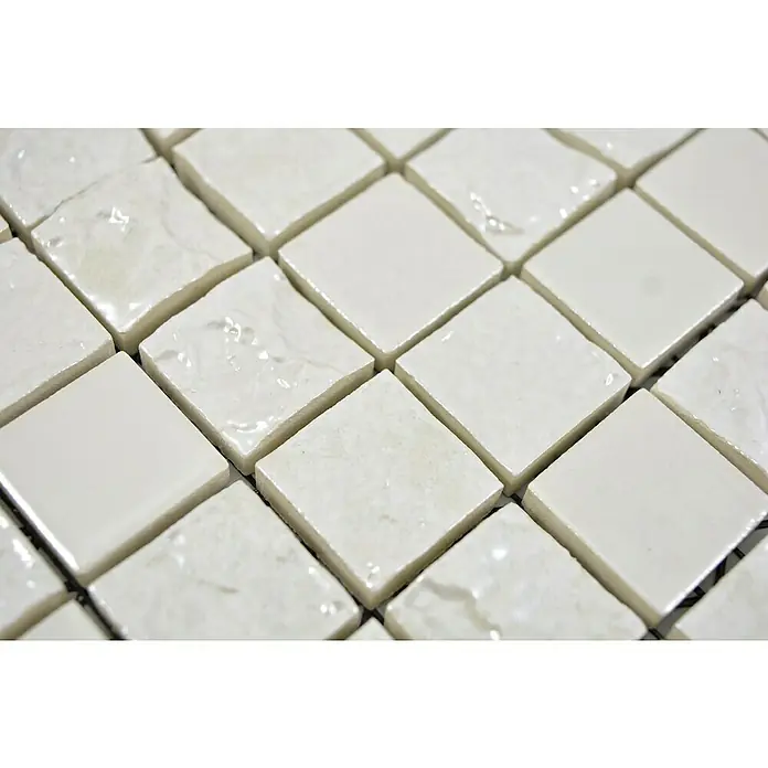 Mosaikfliese Quadrat Gaku White - 31,6 x 31,6 cm, Weiß, Glänzend - Detailaufnahme