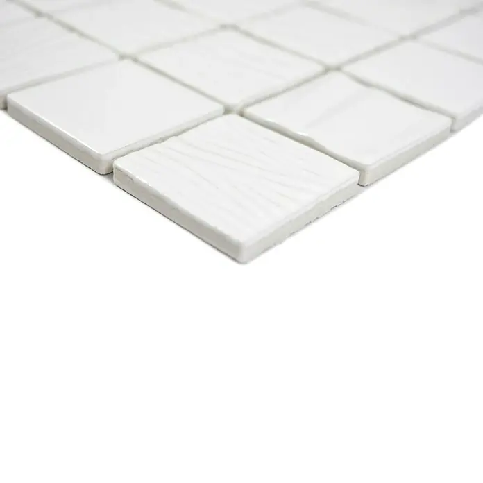 Mosaikfliese Quadrat Kanran White - 29,5 x 29,5 cm, Weiß, Glänzend - Detailaufnahme
