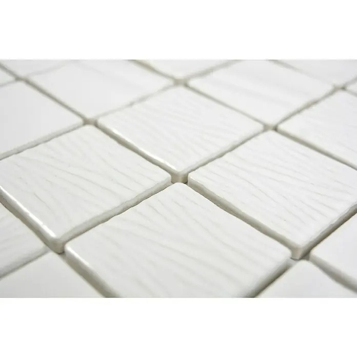 Mosaikfliese Quadrat Kanran White - 29,5 x 29,5 cm, Weiß, Glänzend - Detailaufnahme