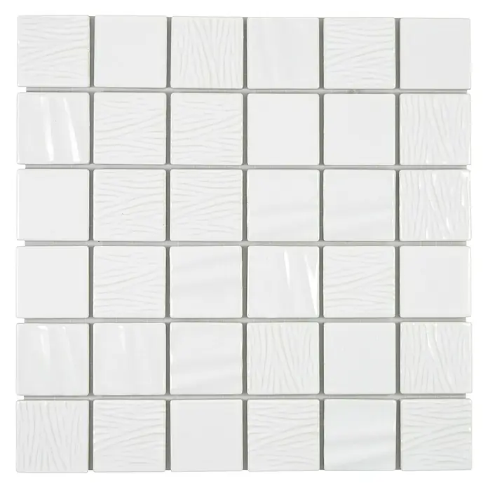 Mosaikfliese Quadrat Kanran White - 29,5 x 29,5 cm, Weiß, Glänzend - Draufsicht