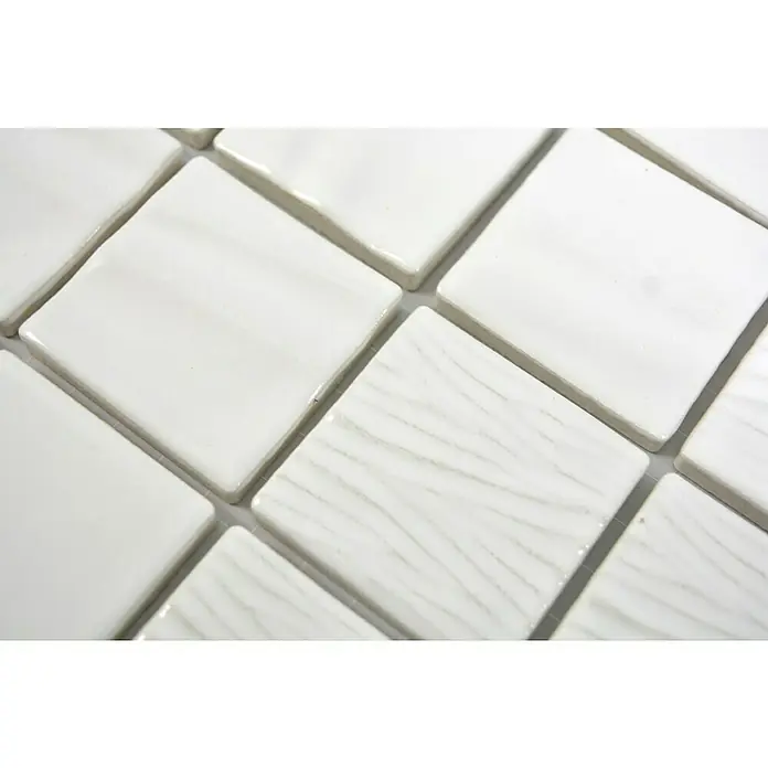 Mosaikfliese Quadrat Kanran White - 29,5 x 29,5 cm, Weiß, Glänzend - Detailaufnahme