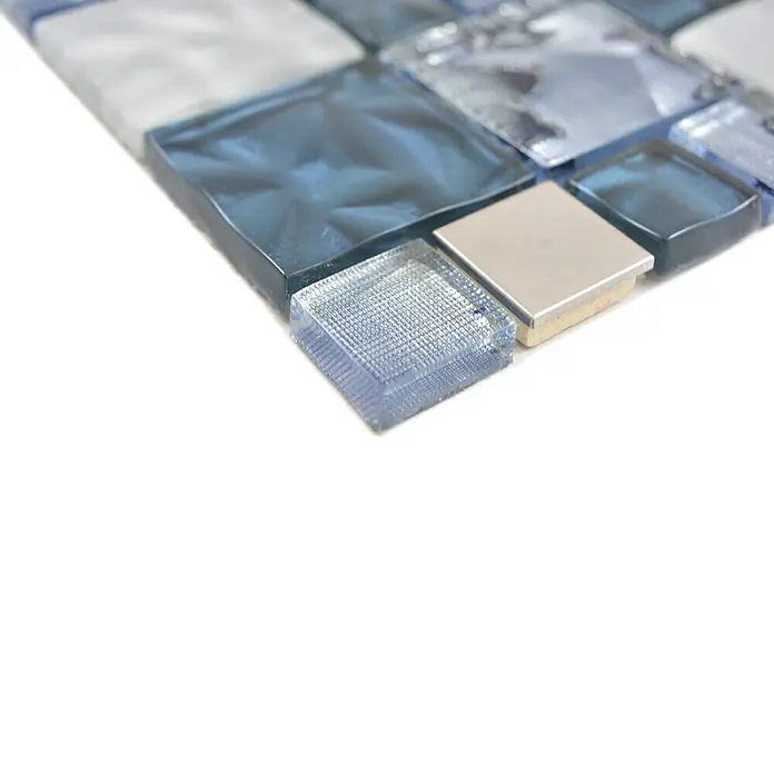 Mosaikfliese Crystal Mix XCM NIKO60 - 30 x 30 cm, Blau/Grau, Glänzend - Detailaufnahme
