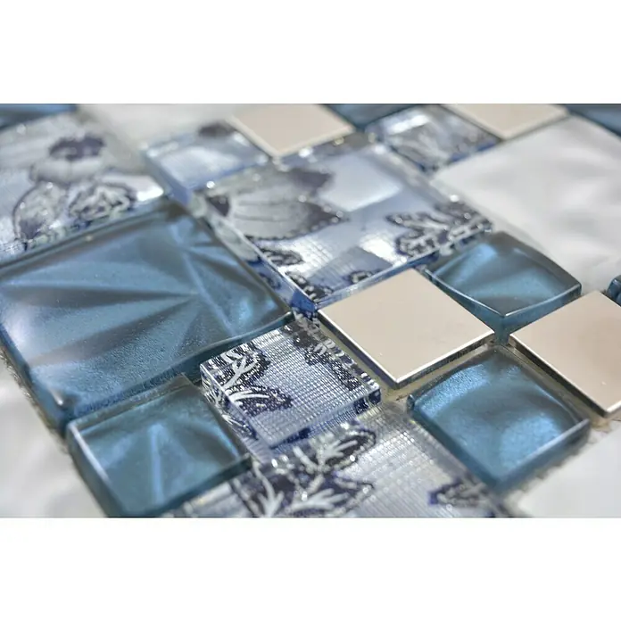 Mosaikfliese Crystal Mix XCM NIKO60 - 30 x 30 cm, Blau/Grau, Glänzend - Detailaufnahme