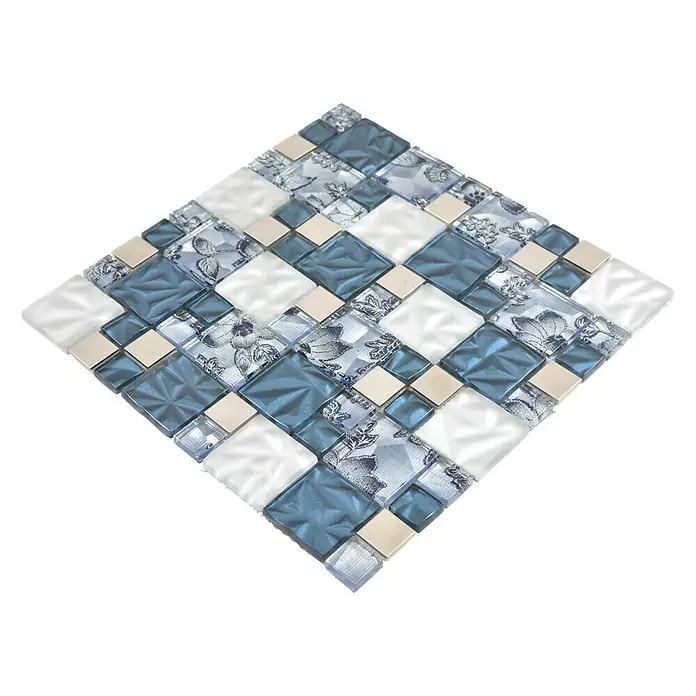 Mosaikfliese Crystal Mix XCM NIKO60 - 30 x 30 cm, Blau/Grau, Glänzend - Ansicht von oben