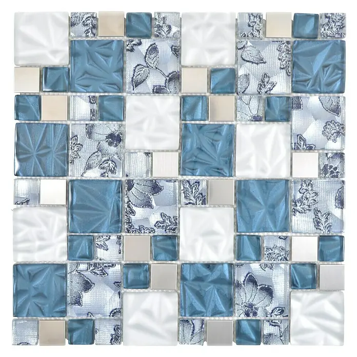 Mosaikfliese Crystal Mix XCM NIKO60 - 30 x 30 cm, Blau/Grau, Glänzend - Draufsicht