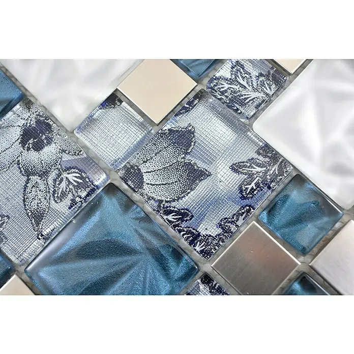 Mosaikfliese Crystal Mix XCM NIKO60 - 30 x 30 cm, Blau/Grau, Glänzend - Detailaufnahme